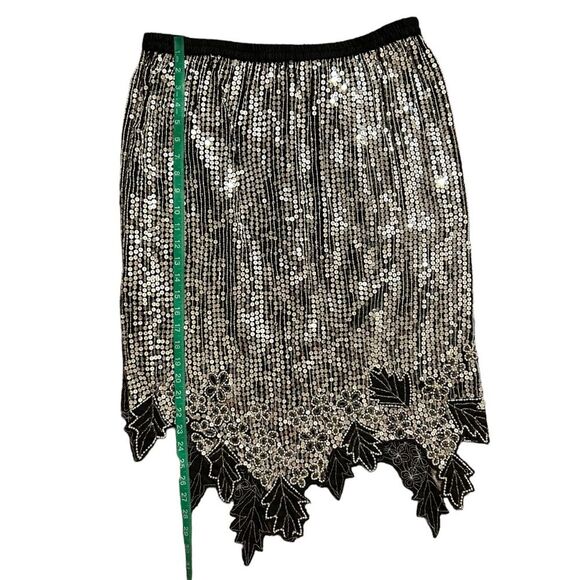 GUNIT Vintage Black/Silver Sequin Pearl Silk Skirt S - Picture 10 of 12